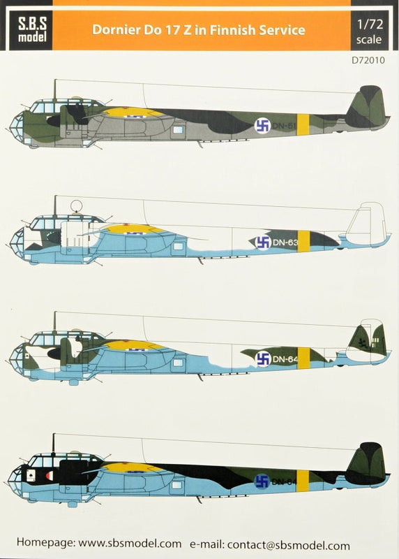 Siirtokuvat Decal Dornier Do-17 Z Suomen Ilmavoimissa (SBS Model 1/72)